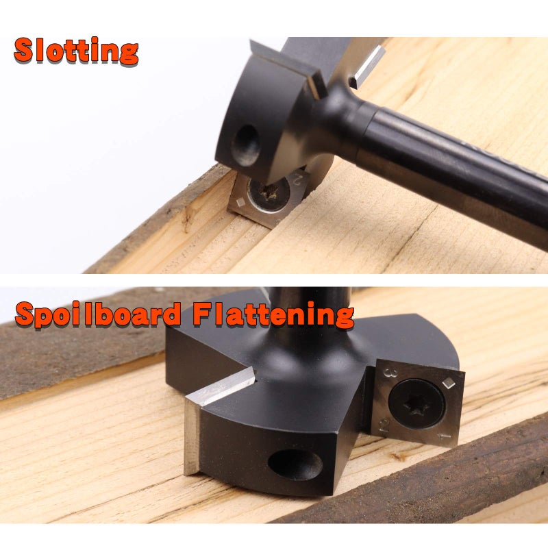 ROOCBIT CNC Spoilboard Surfacing Router Bit, 1/2" Shank 2â€ Cutting Dia Insert Carbide Slab Flattening Grooving T-Slotting Woodworking Milling Cutter Tools by ROOCBIT - Image 2